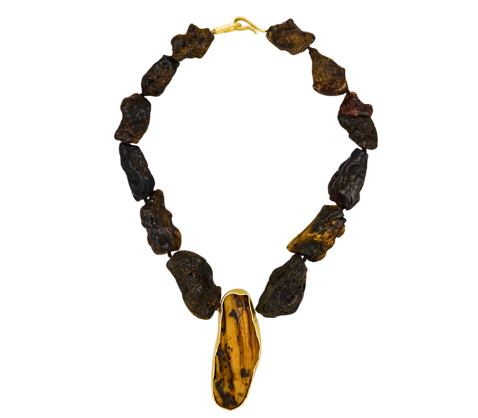 collana oro e ambra grezza