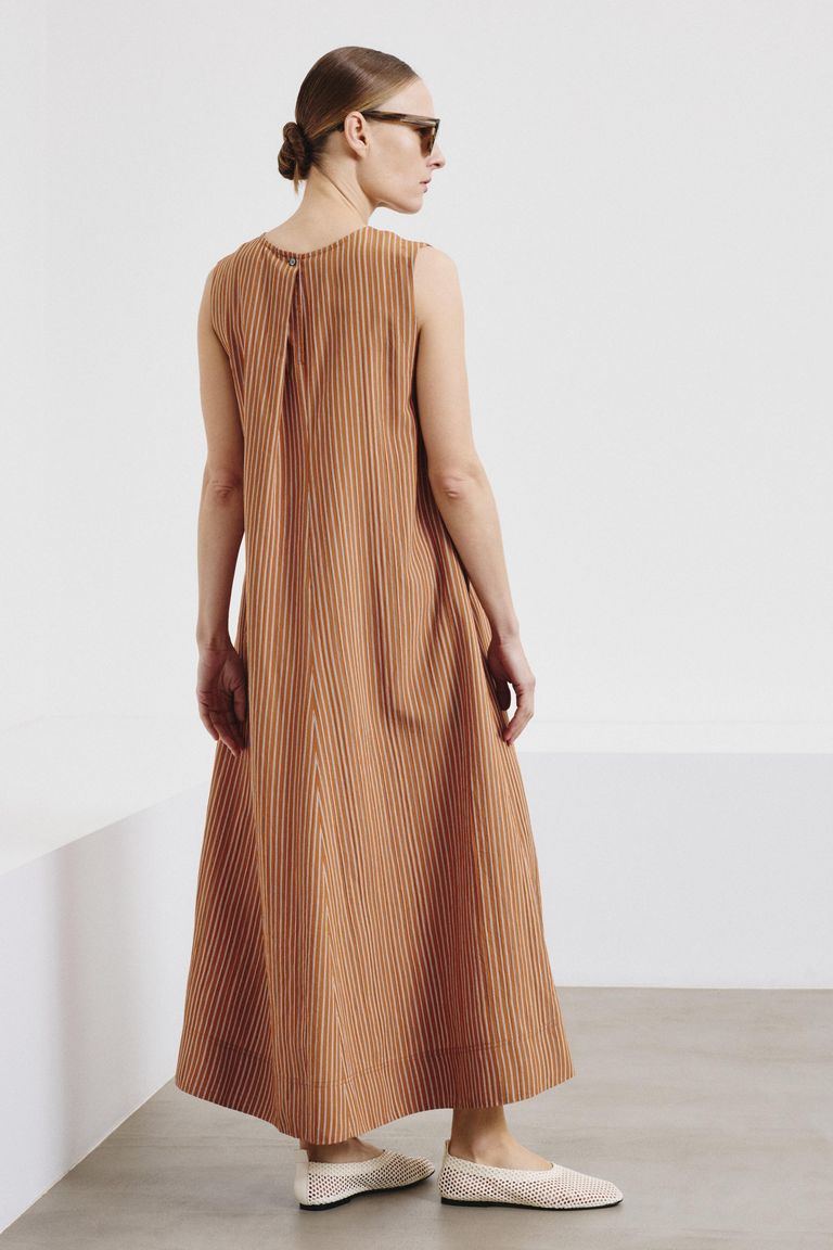 Robe en viscose technique rayée abricot