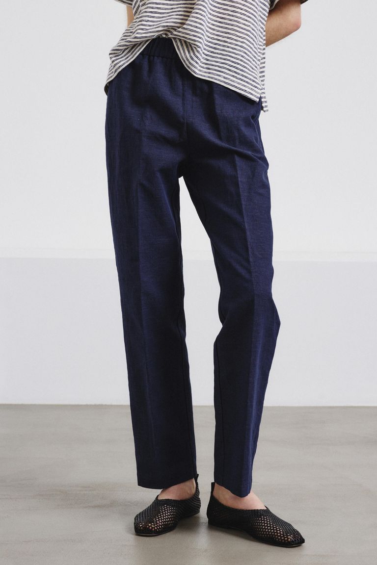 Cotton and linen twill jogging trousers Blue