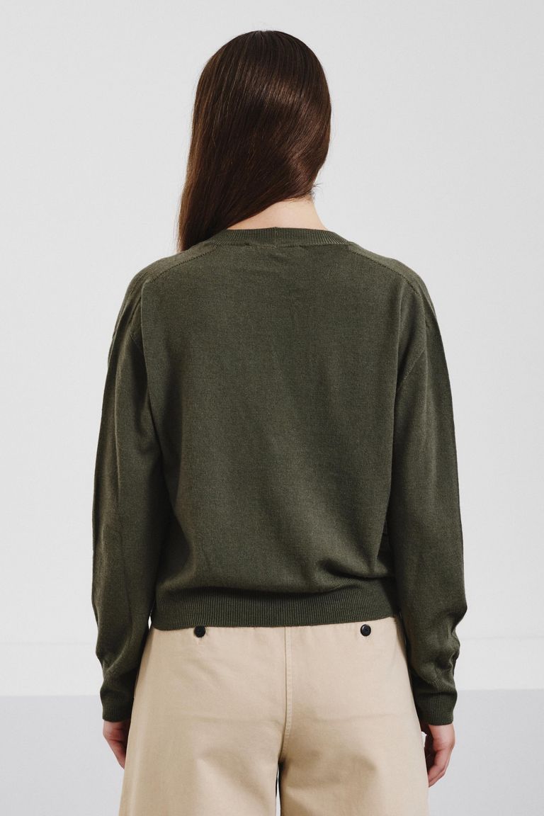 Plain-knit wool cardigan military green