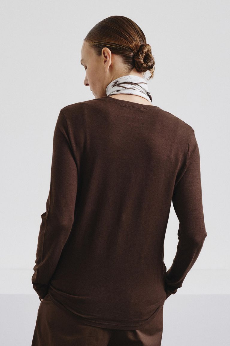 Long-sleeve T-shirt in linen and cotton jersey ebony
