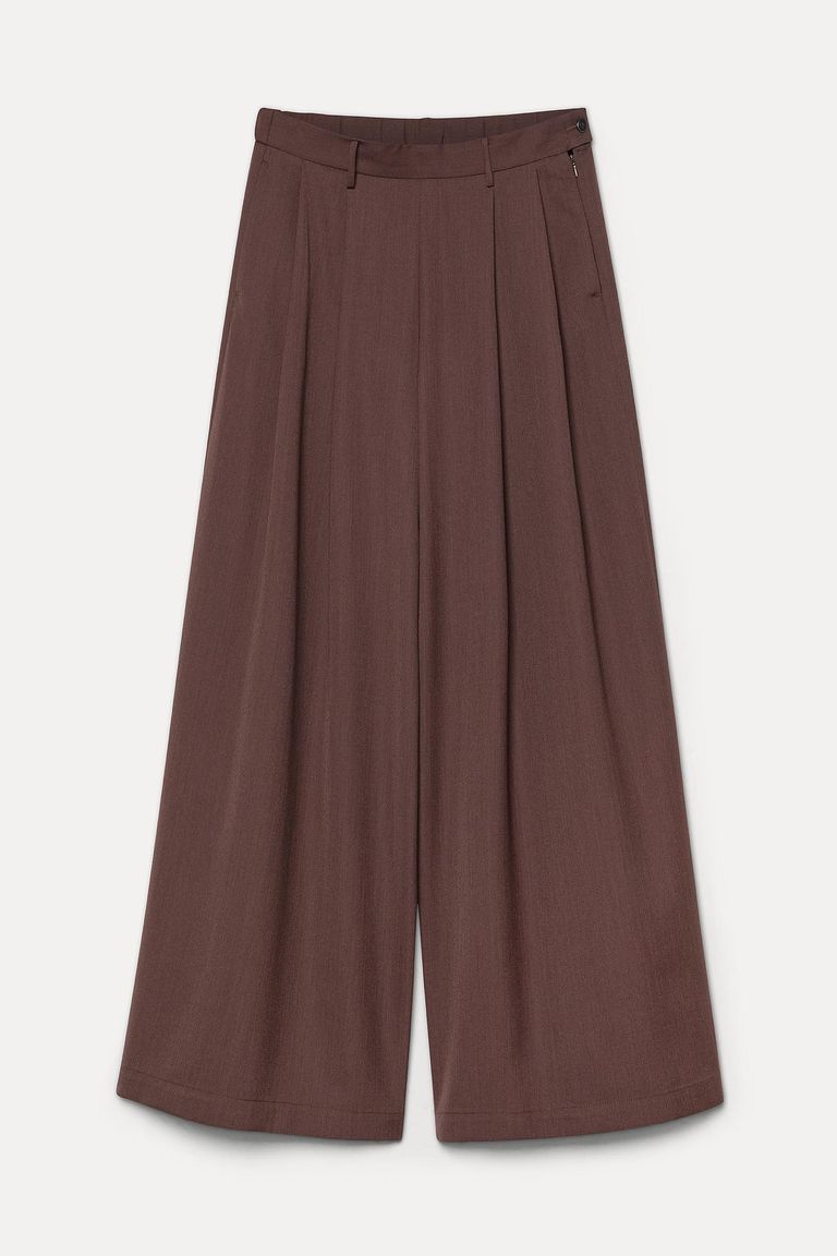 Wide-leg technical wool gabardine trousers mauve