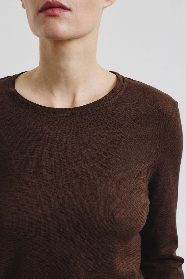 Long-sleeve T-shirt in linen and cotton jersey ebony