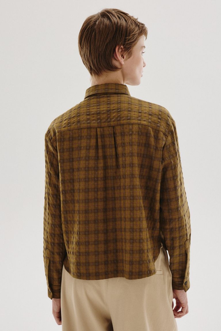Cotton and wool check flannel overshirt