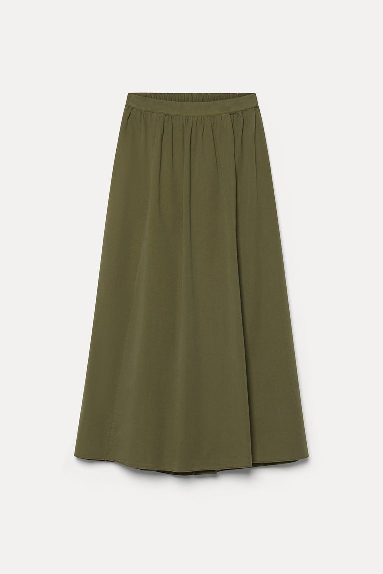 Gonna in gabardina di cotone khaki