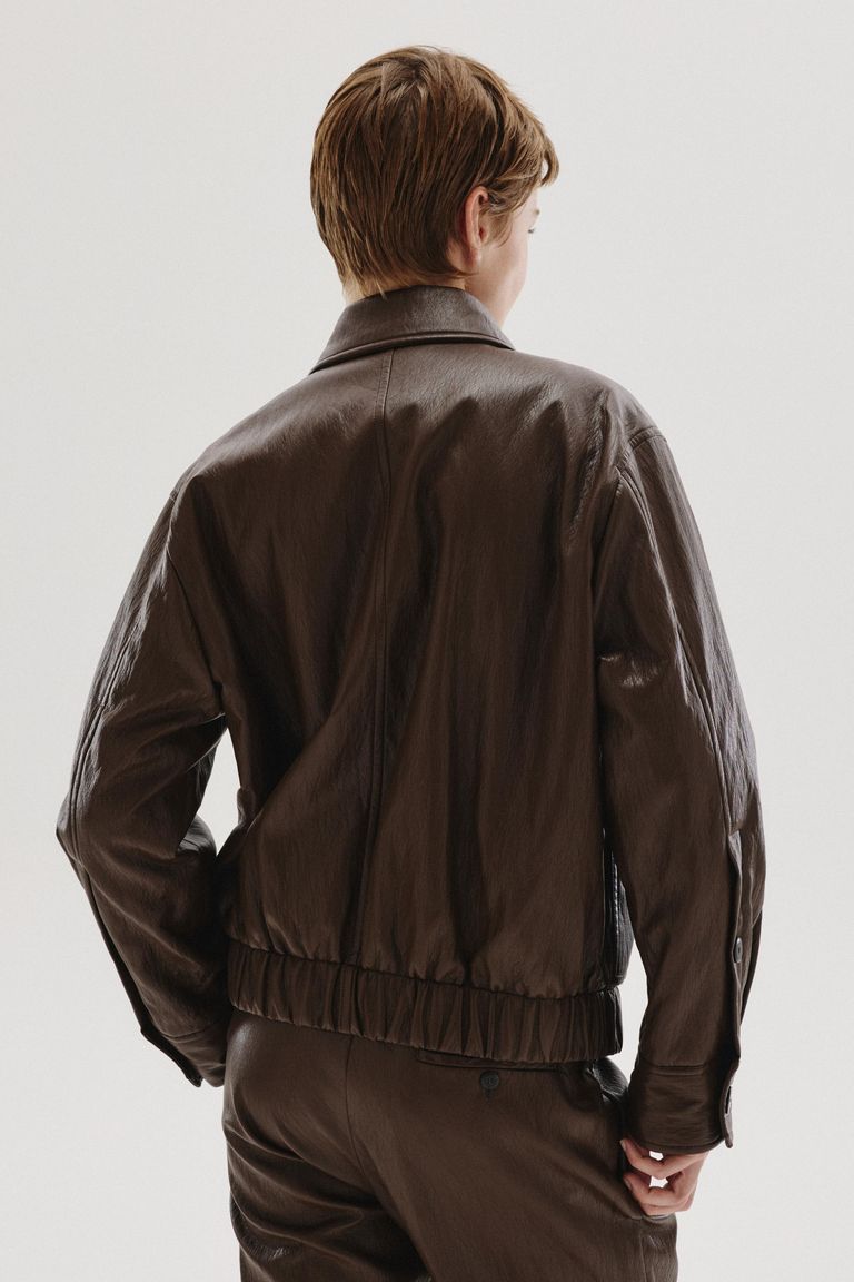 Faux leather jacket mahogany