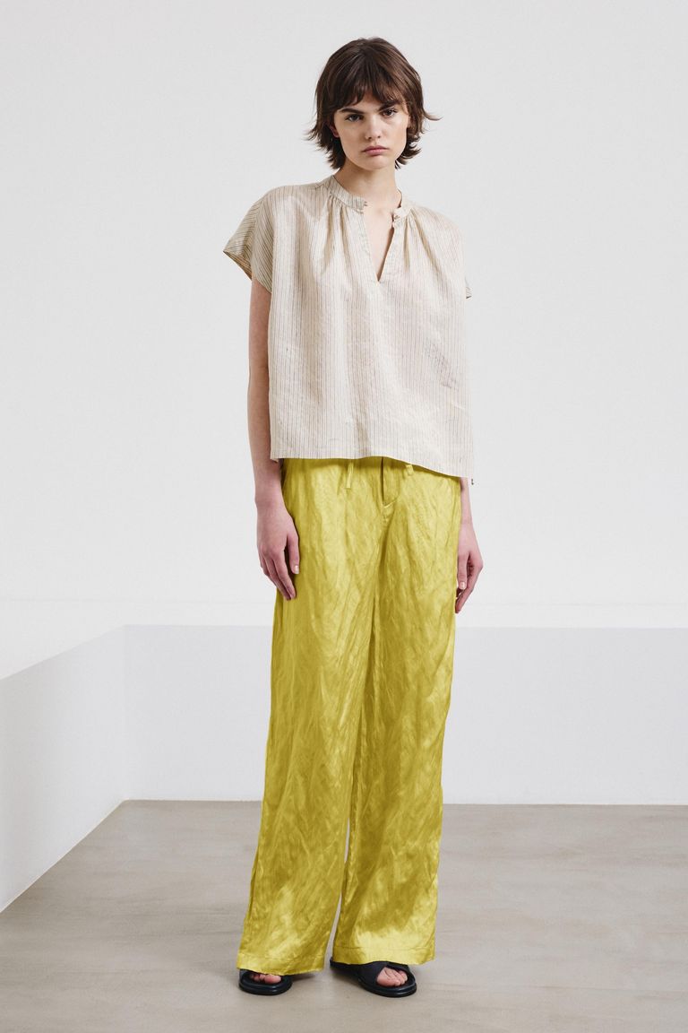 Crinkled viscose satin trousers topaz