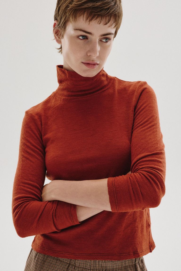 Wool jersey high-neck T-shirt
