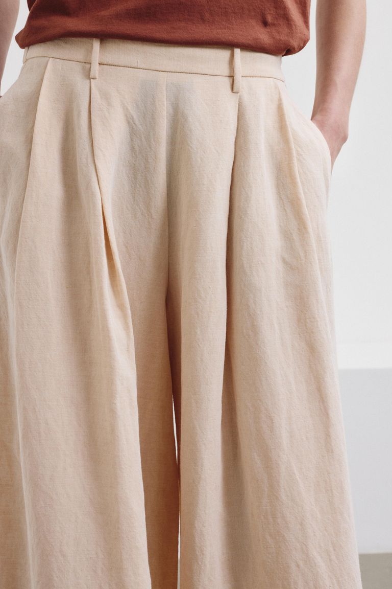 Wide-leg slubbed cotton trousers porcelain