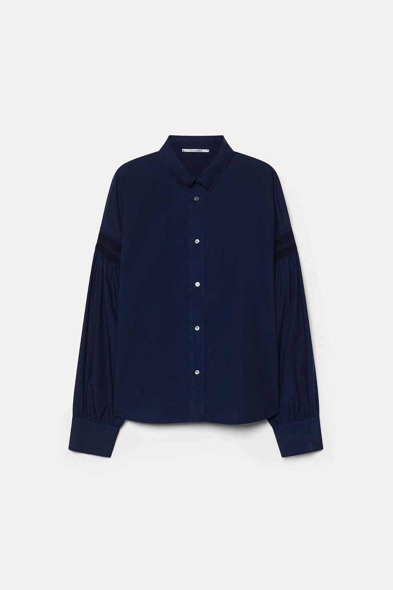 Chemise brodée en popeline bleu nuit