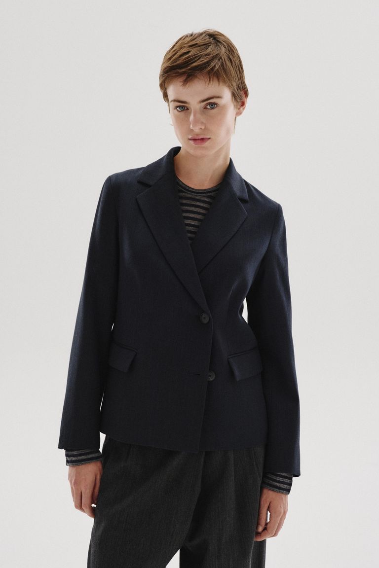 Mélange cotton and wool flannel jacket dark blue