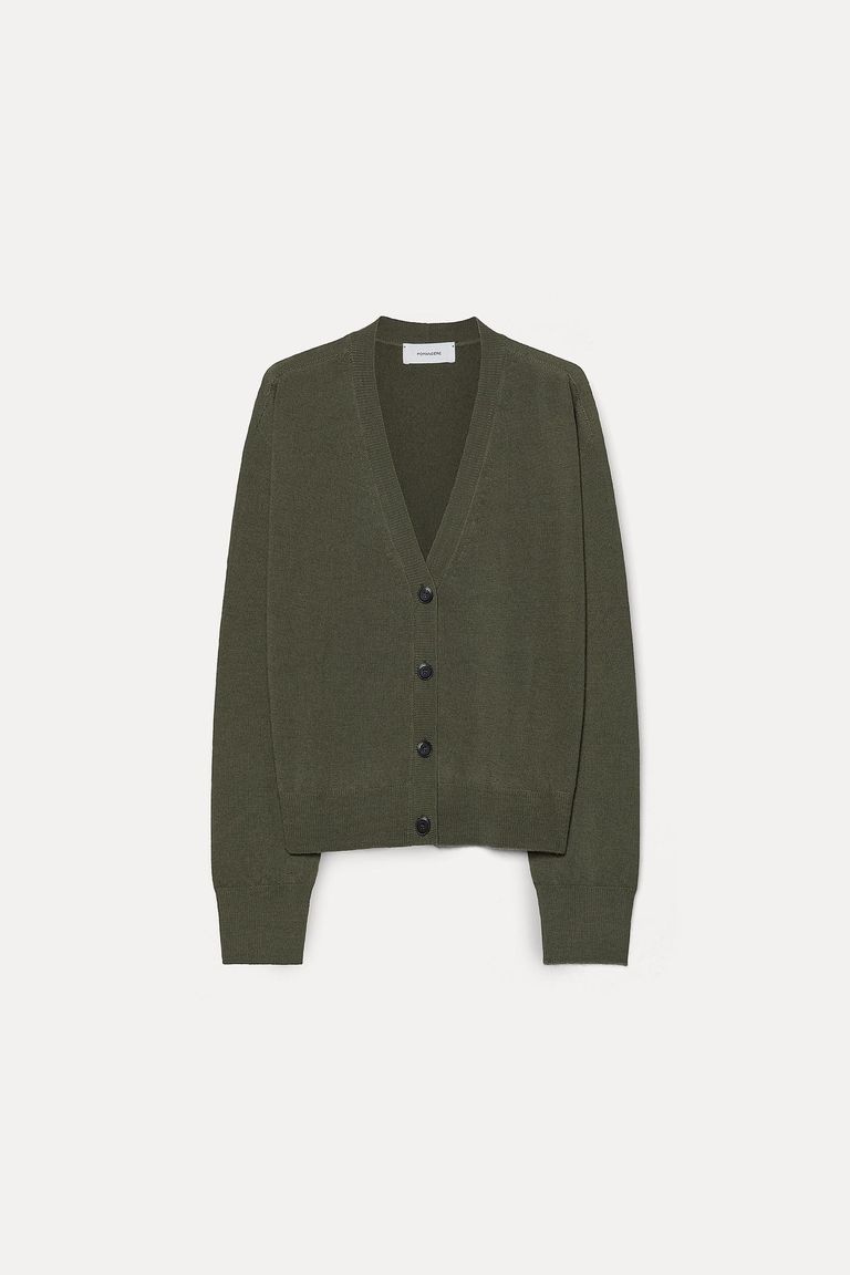 Plain-knit wool cardigan military green