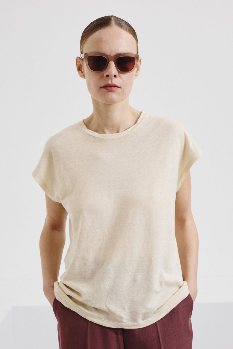 Linen and cotton jersey top ivory