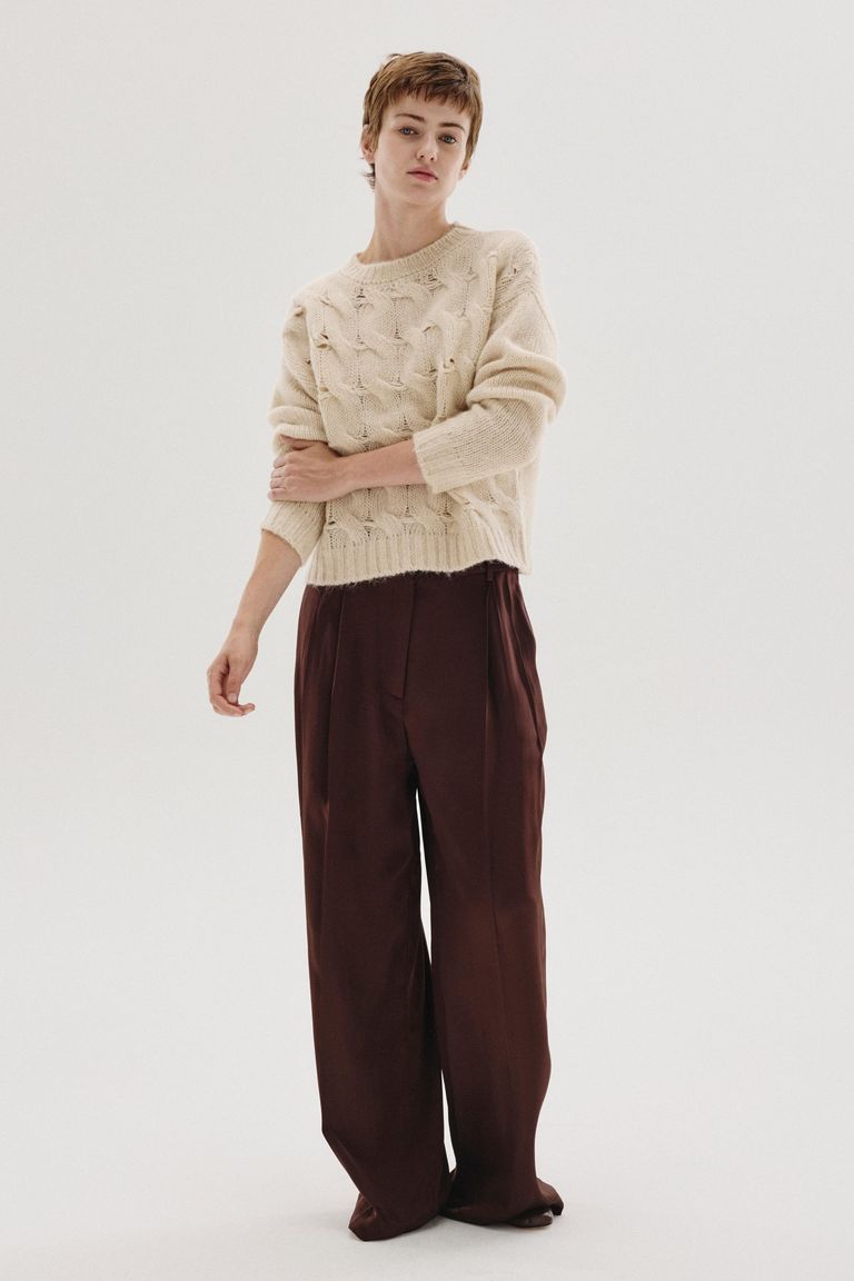 Alpaca and Merino wool cable-knit crewneck sweater