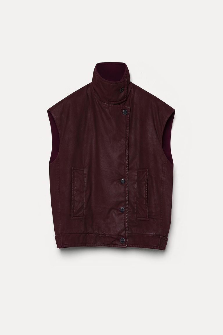 Gilet en drill de coton avec finition effect cuir