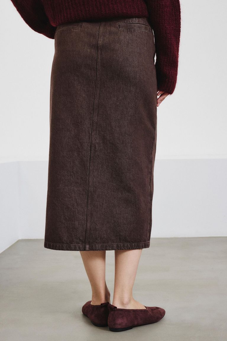 Faded cotton and lyocell bull denim skirt mahogany
