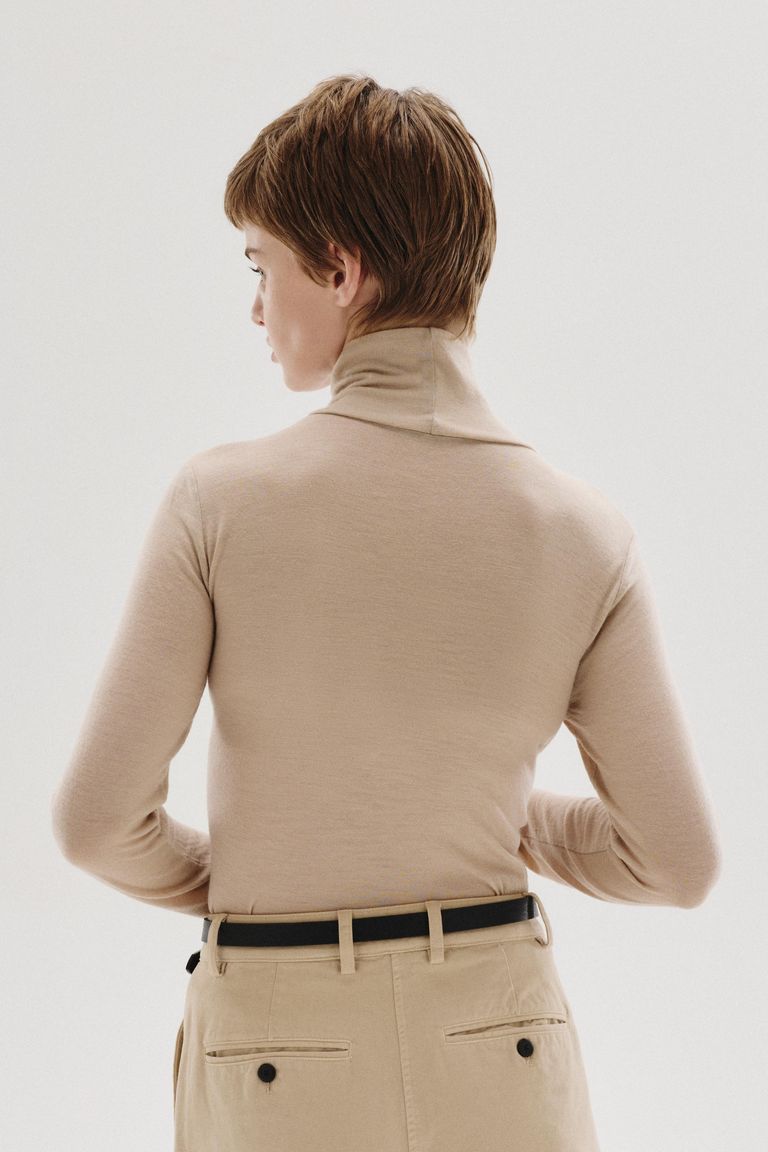 Wool jersey high-neck T-shirt