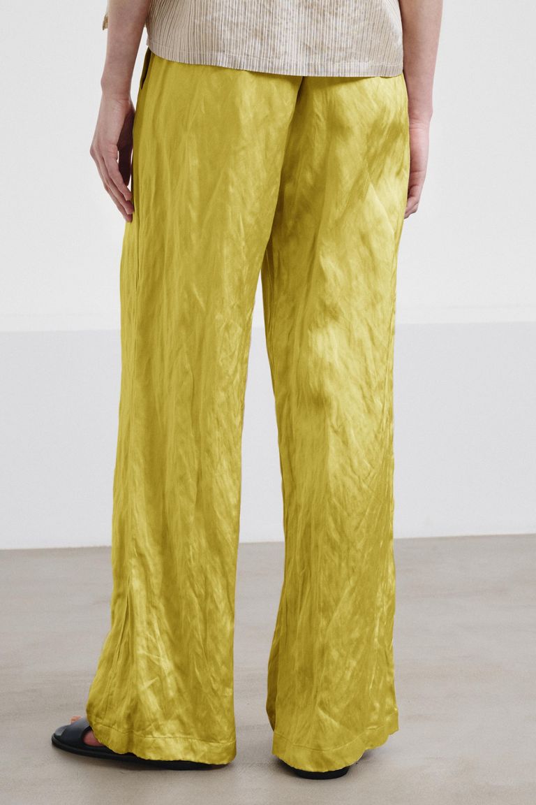 Crinkled viscose satin trousers topaz