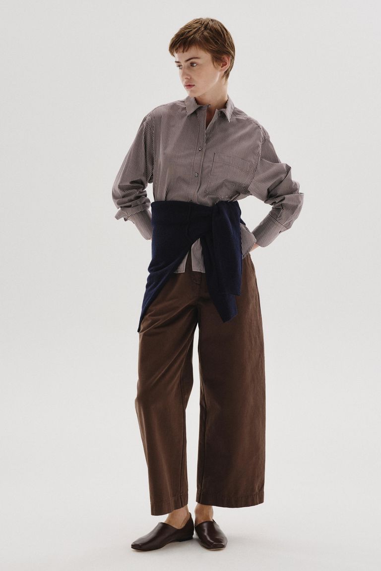 Chemise en popeline rayée cacao