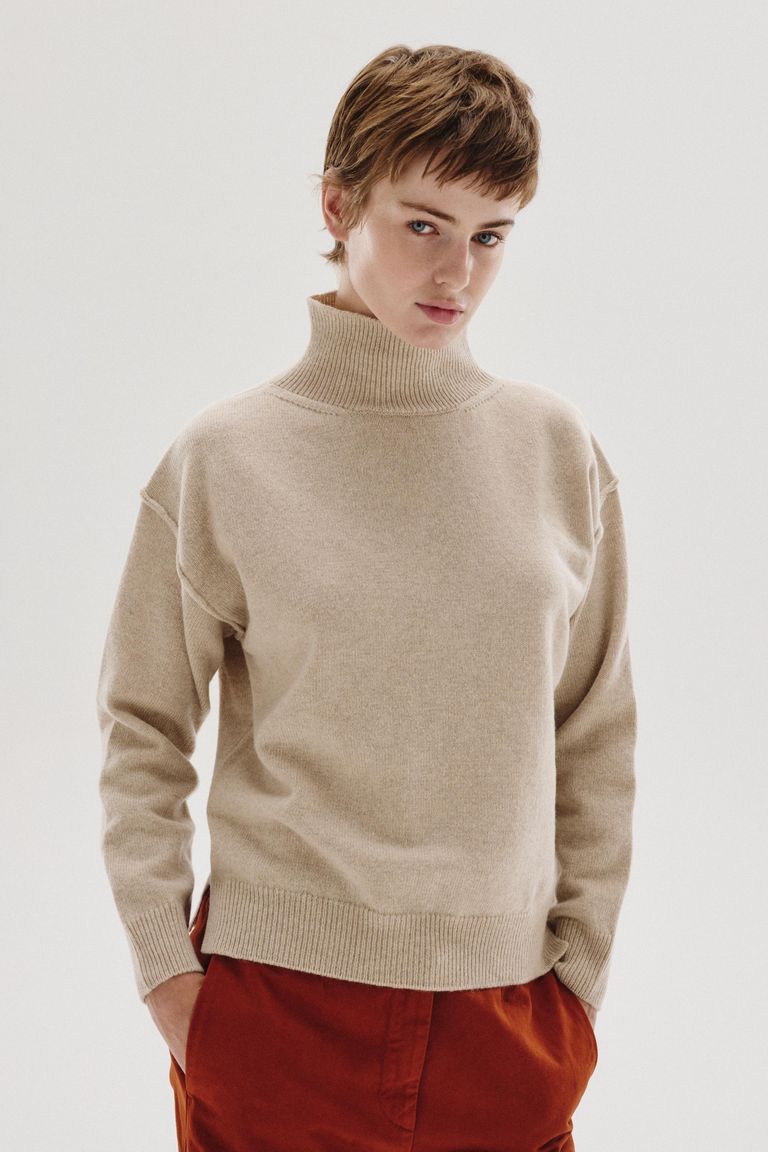 Crewneck sweater in stockinette stitch wool and cashmere