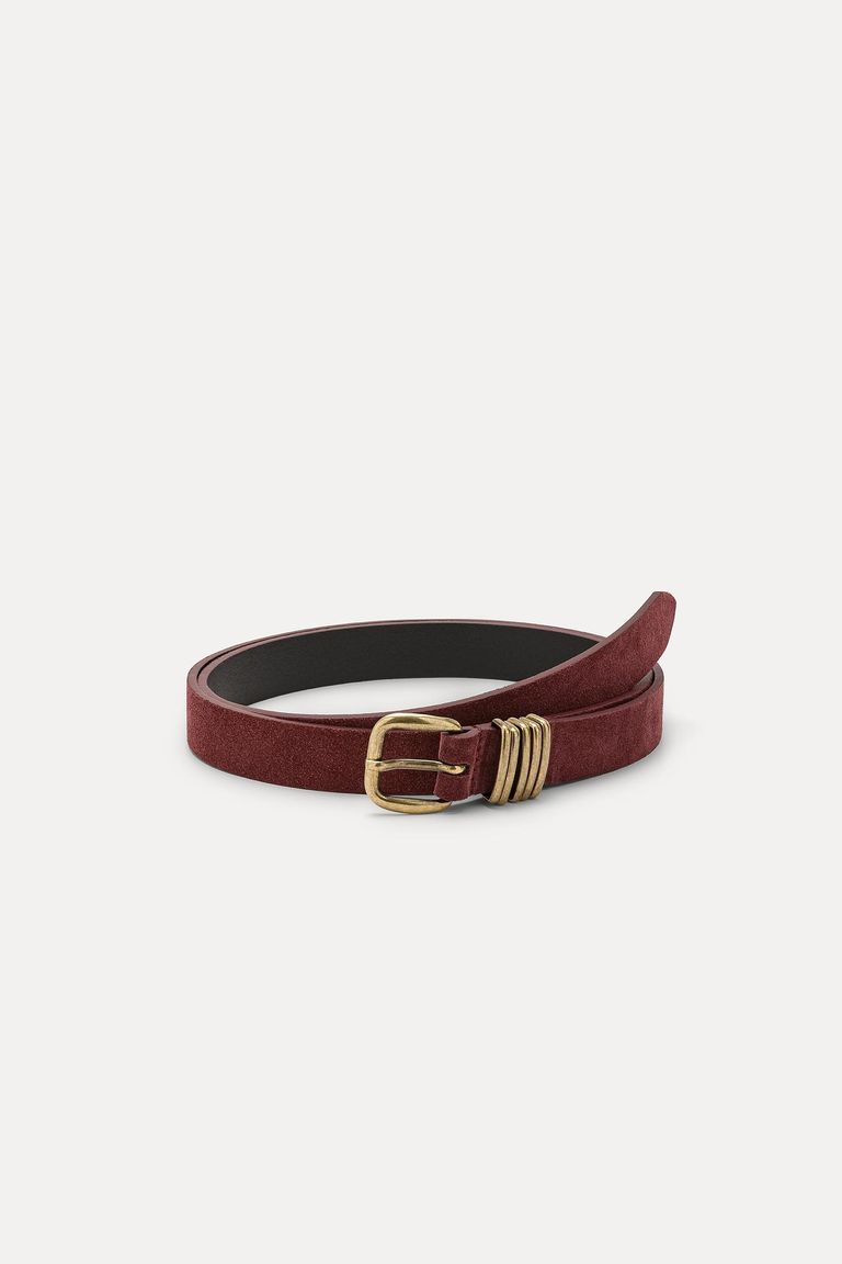 Suede leather belt burgundy