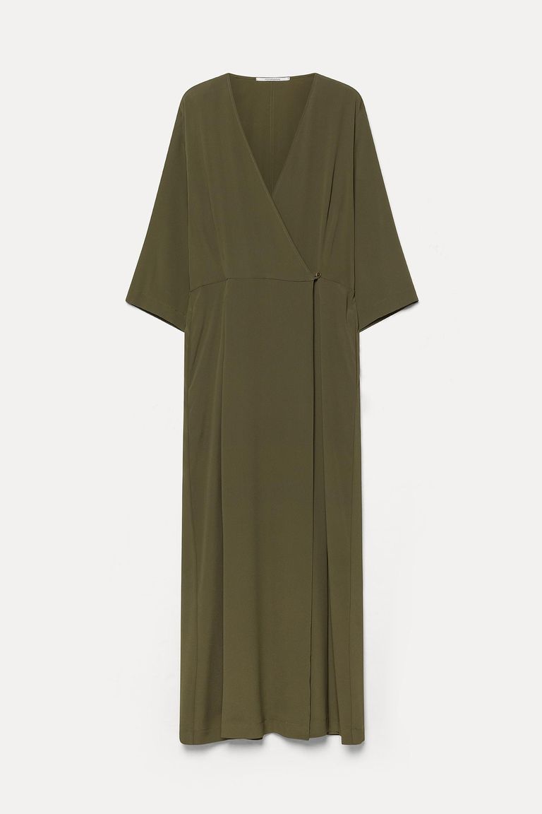 Robe en crèpe d'acétate et viscose kaki