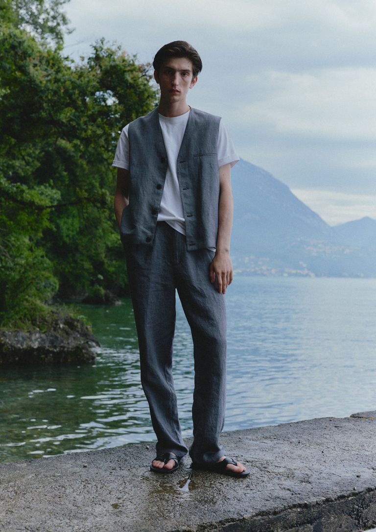 Pantalon en pied-de-poule en lin