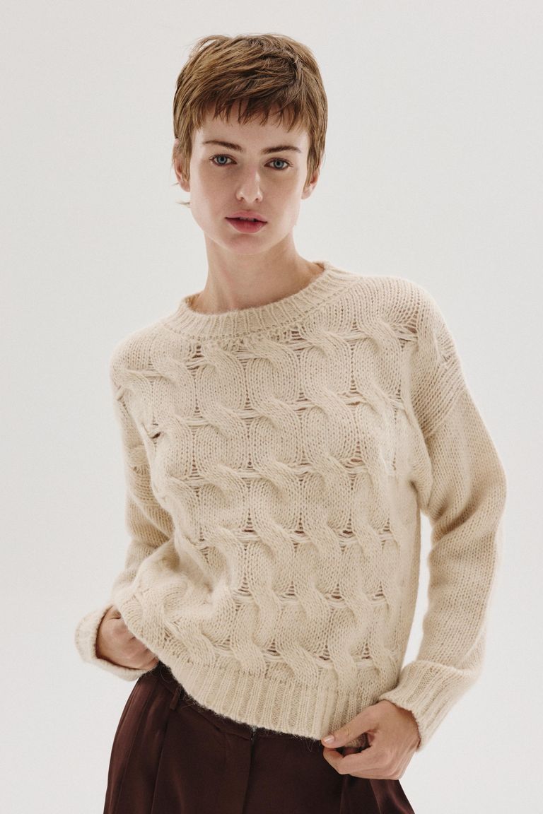 Alpaca and Merino wool cable-knit crewneck sweater