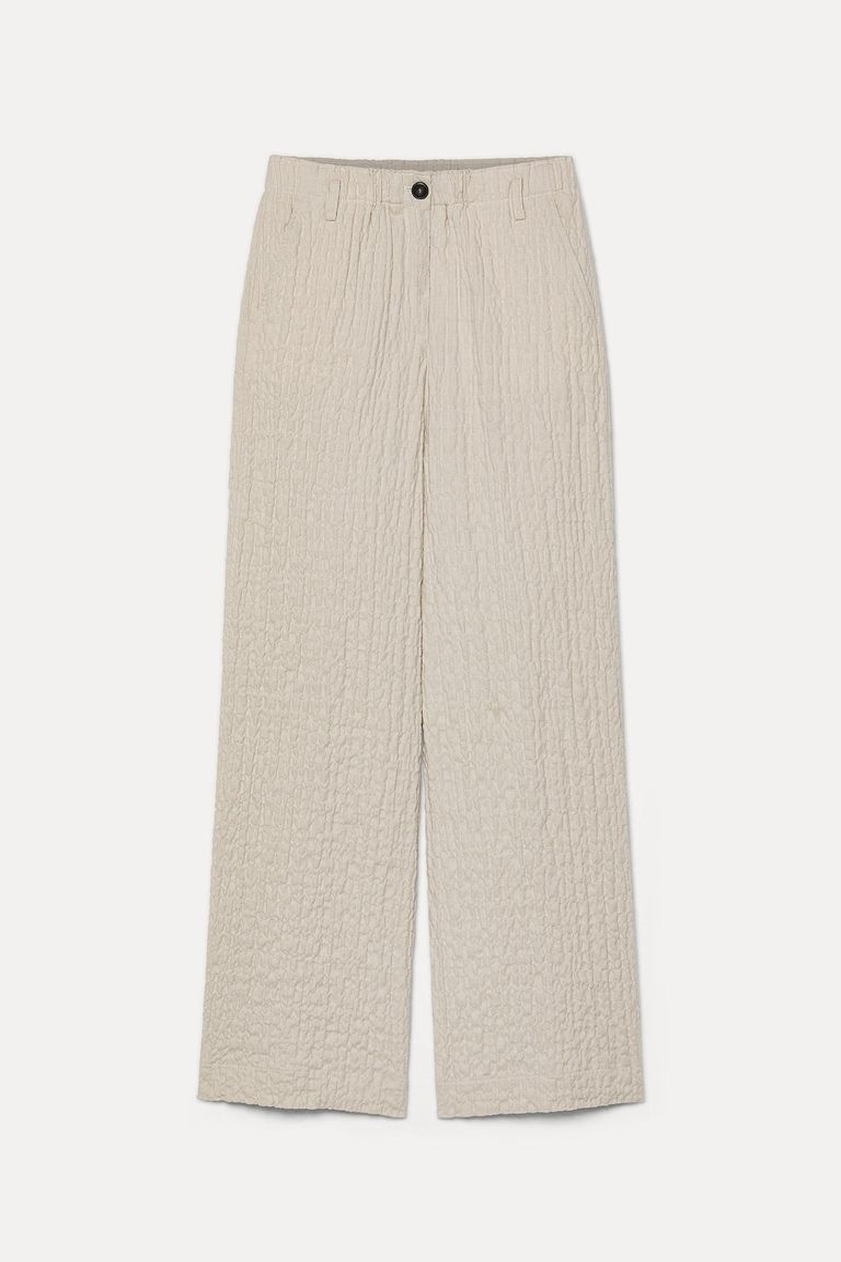 Trousers in embossed micro-herringbone cotton