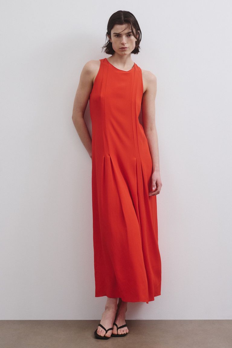 Robe sans manches en crèpe d'acétate et viscose