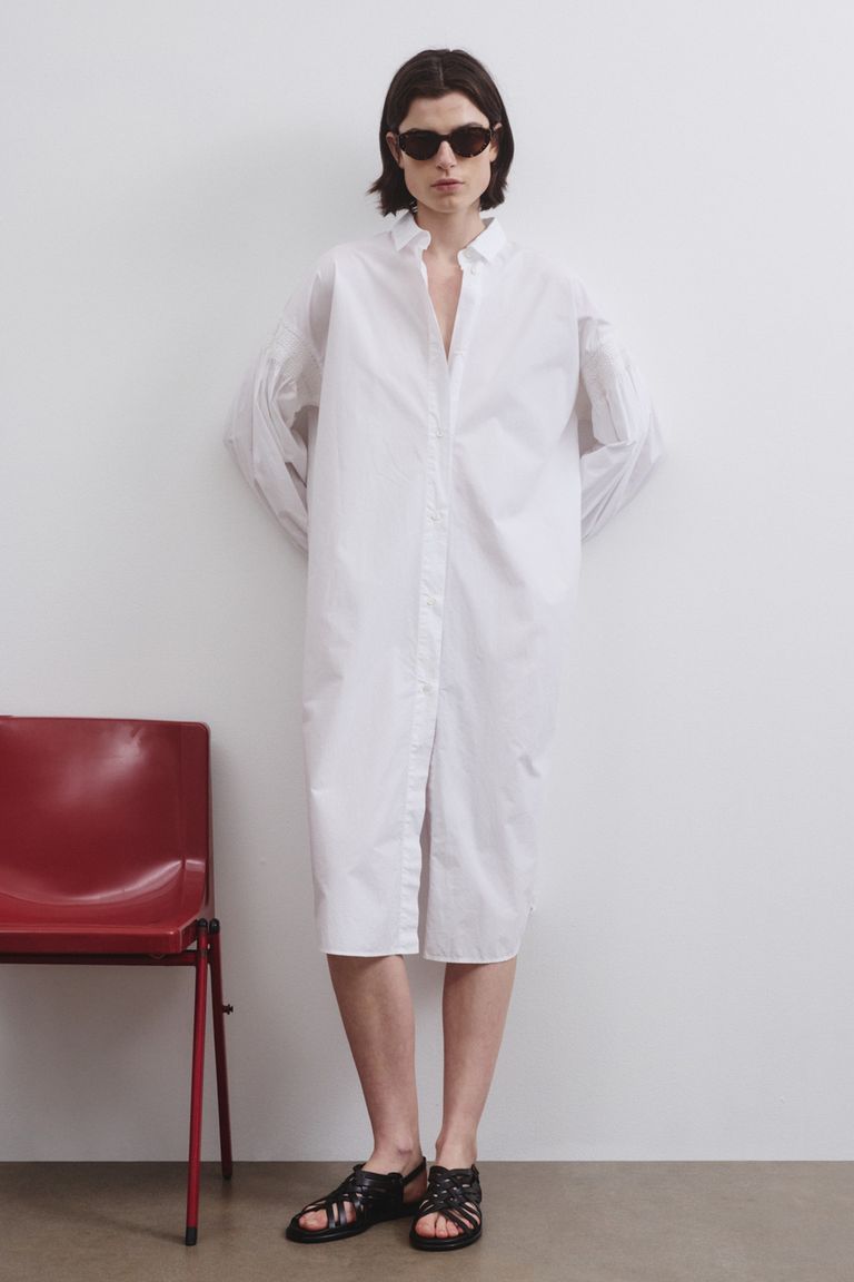 Robe chemisier brodé en popeline
