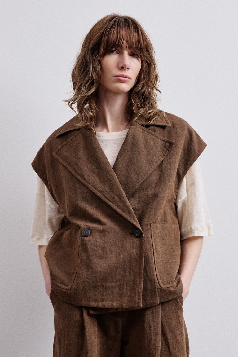 Gilet en twill de coton et lin
