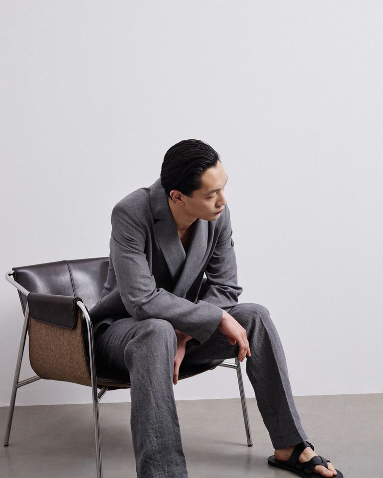 Pied-de-poule linen jacket