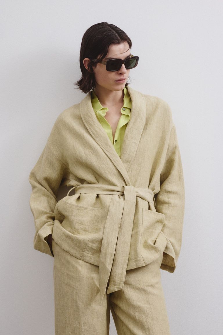 Twill mélange linen and cotton jacket with belt