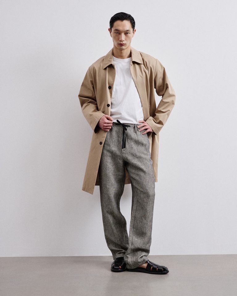 Melange twill linen and cotton trousers