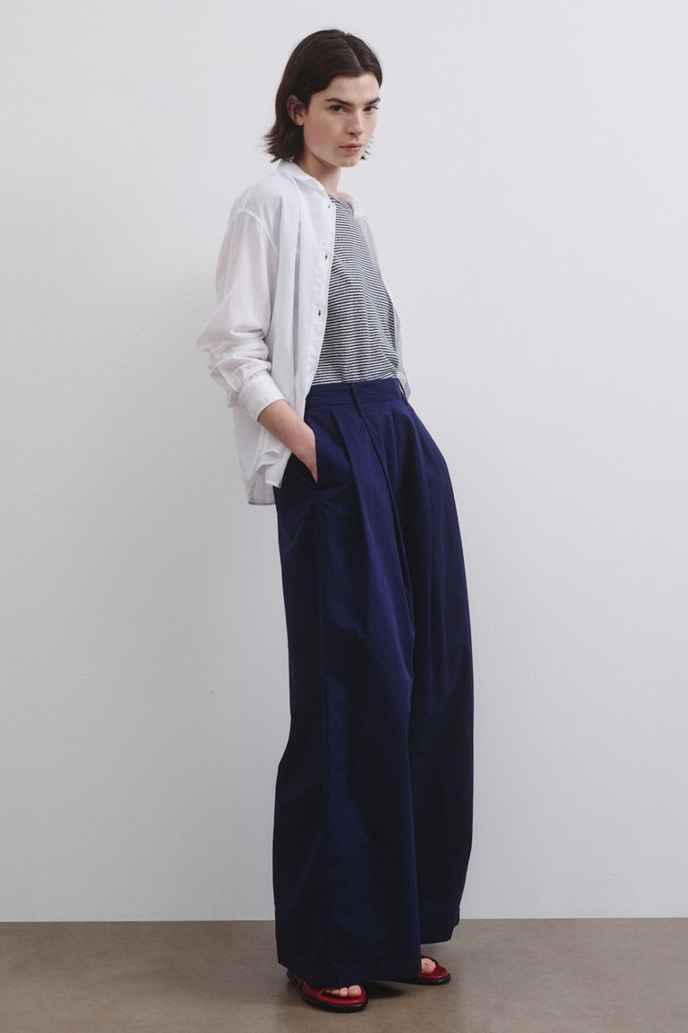 Pantalon large en gabardine de coton