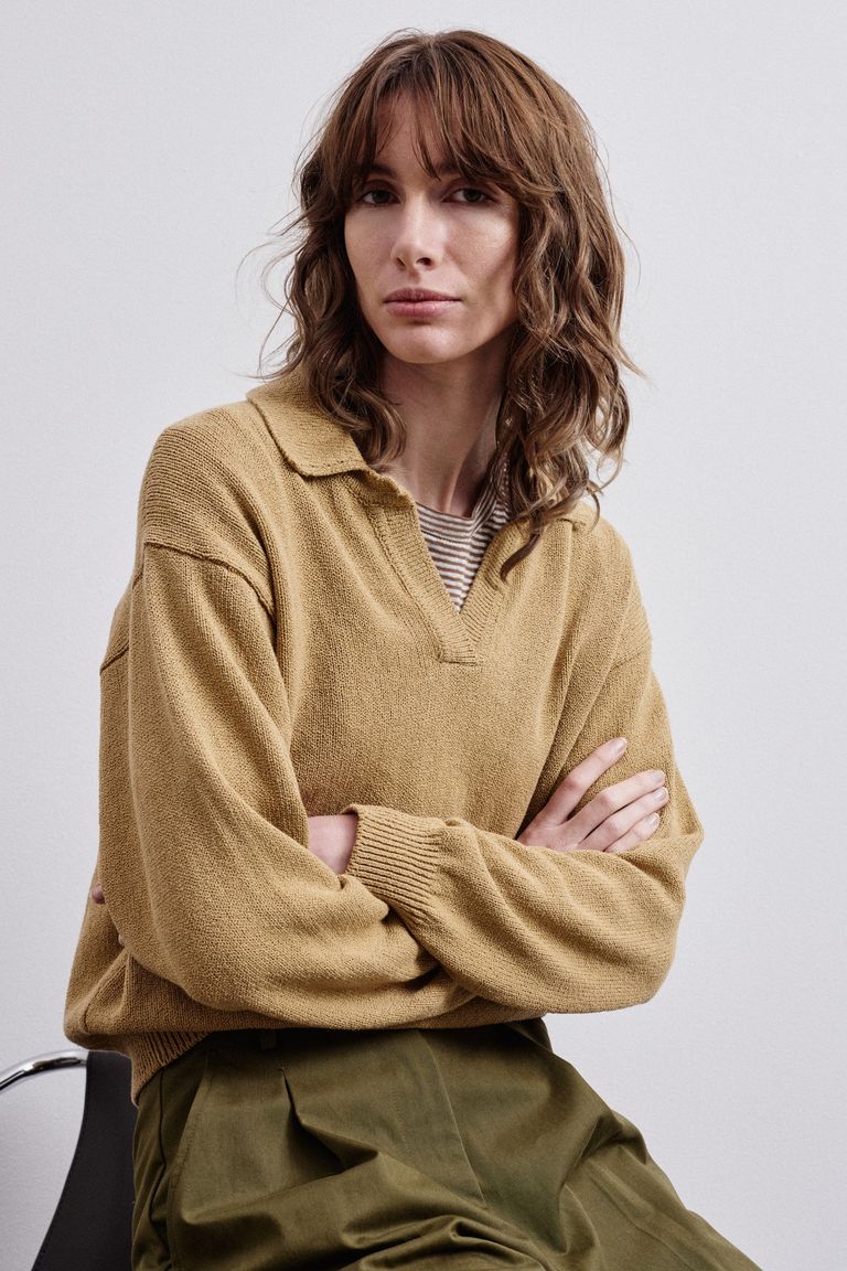 Polo in cotton and linen knit.