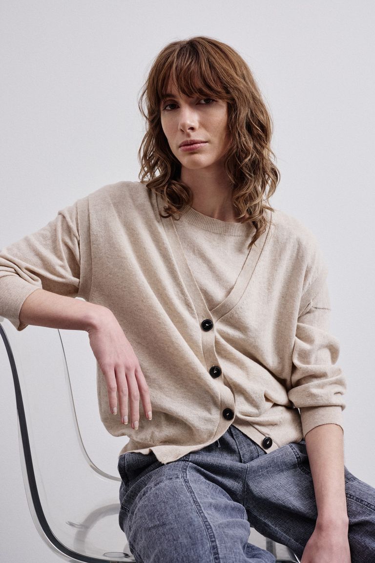 Cardigan smanicato in maglia di cotone e cashmere