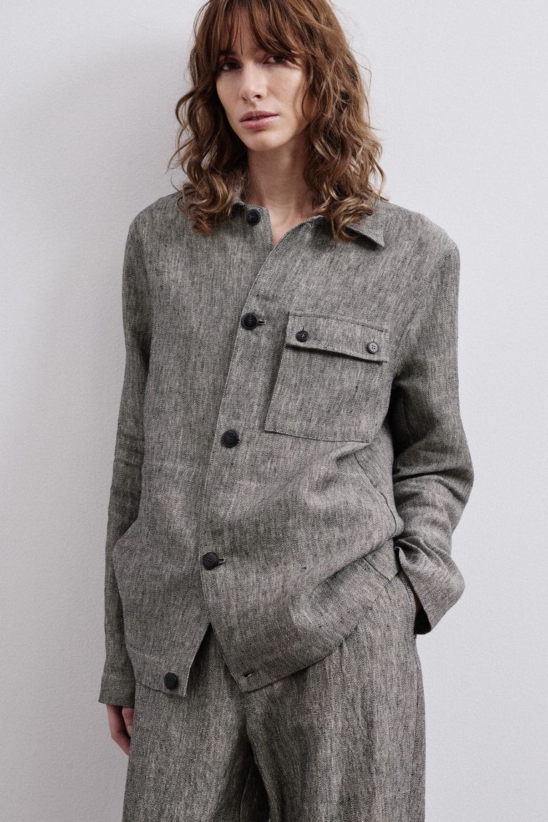 Overshirt in melange linen and cotton twill