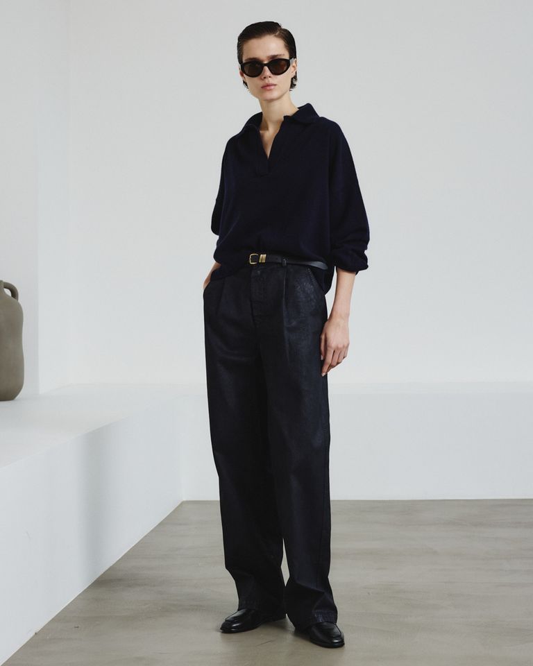 Pantalon en drill de coton avec finition effect cuir