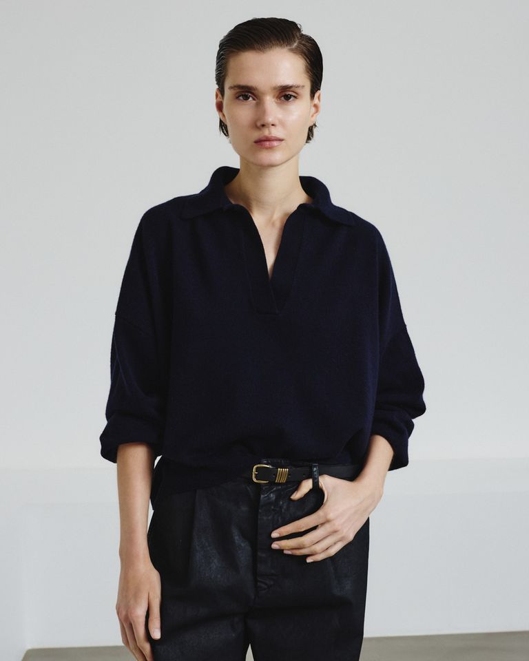 Polo en maille fine en laine mérinos et cachemire