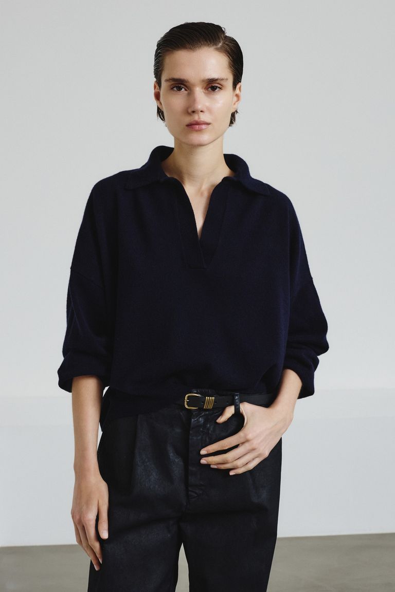 Fine-knit polo in merino wool and cashmere