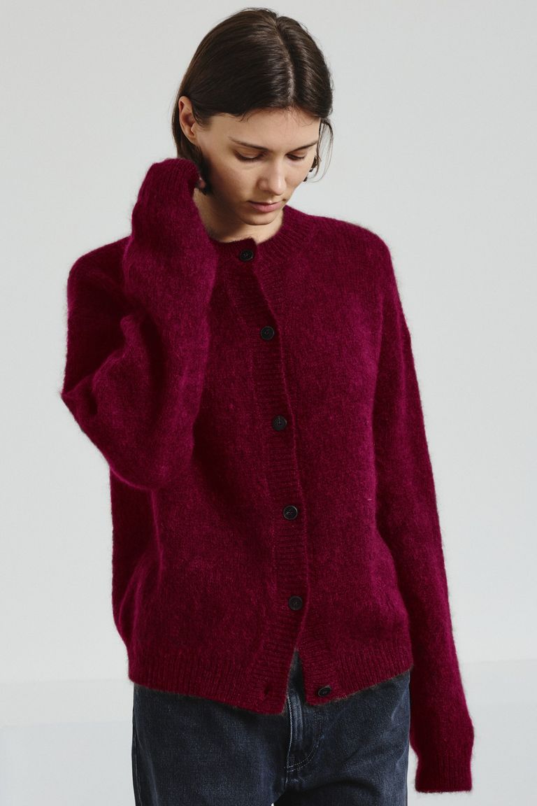 Crew neck cardigan in mohair