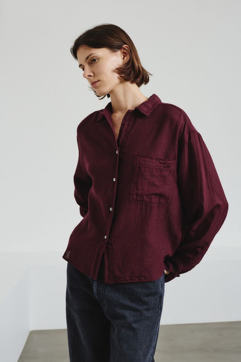 Camicia con taschino in garza di cotone