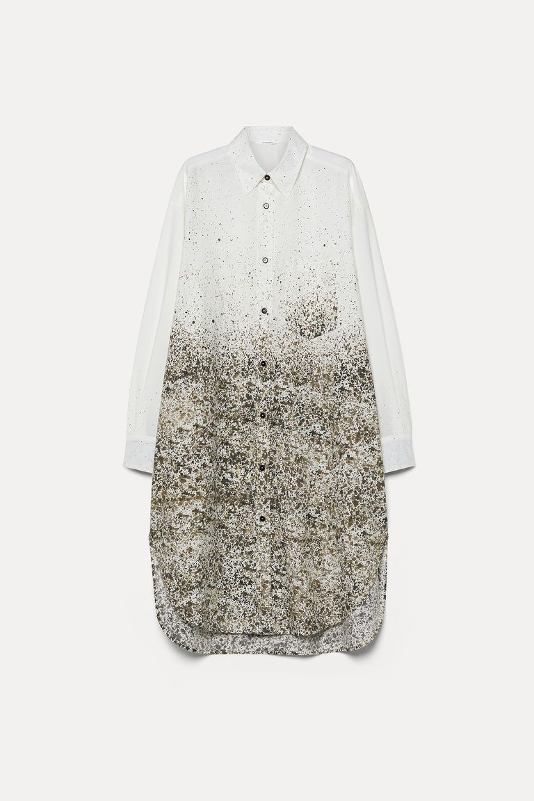 Robe-chemise imprimée en popeline taupe