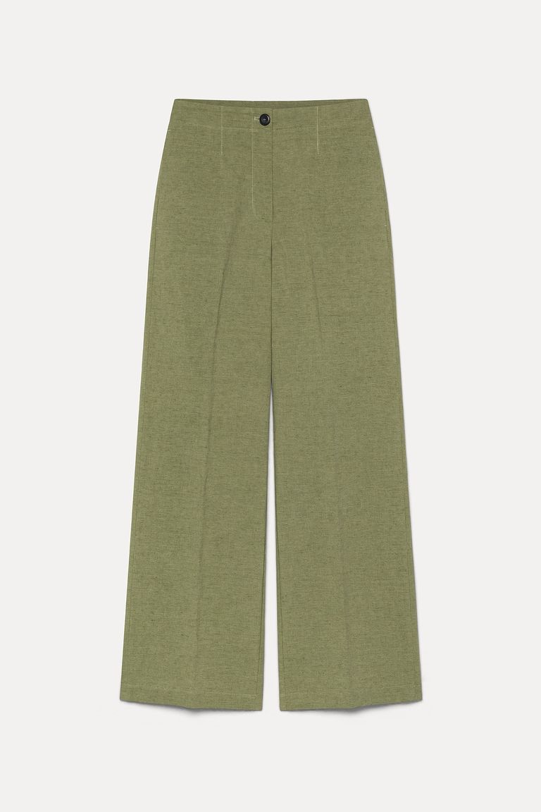 Pantalone iconico in diagonale di cotone e lino