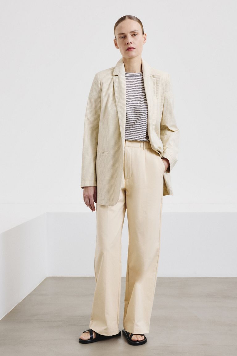 Technical cotton drill trousers ivory