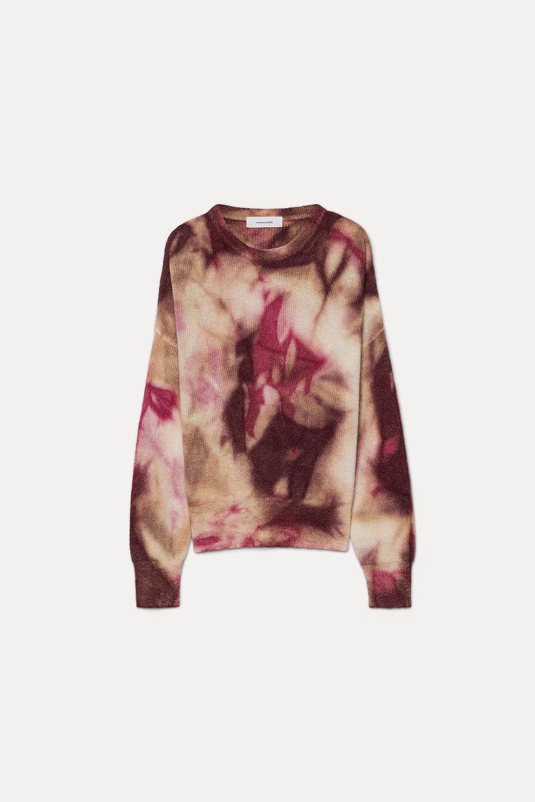 Pull col rond en maille d’alpaga et laine effet tie & dye