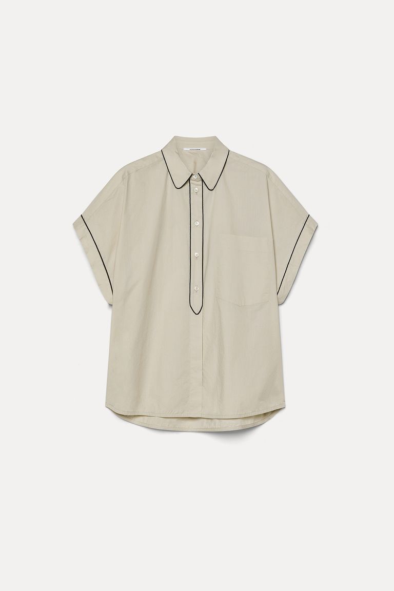 Short-sleeved poplin shirt with piping
