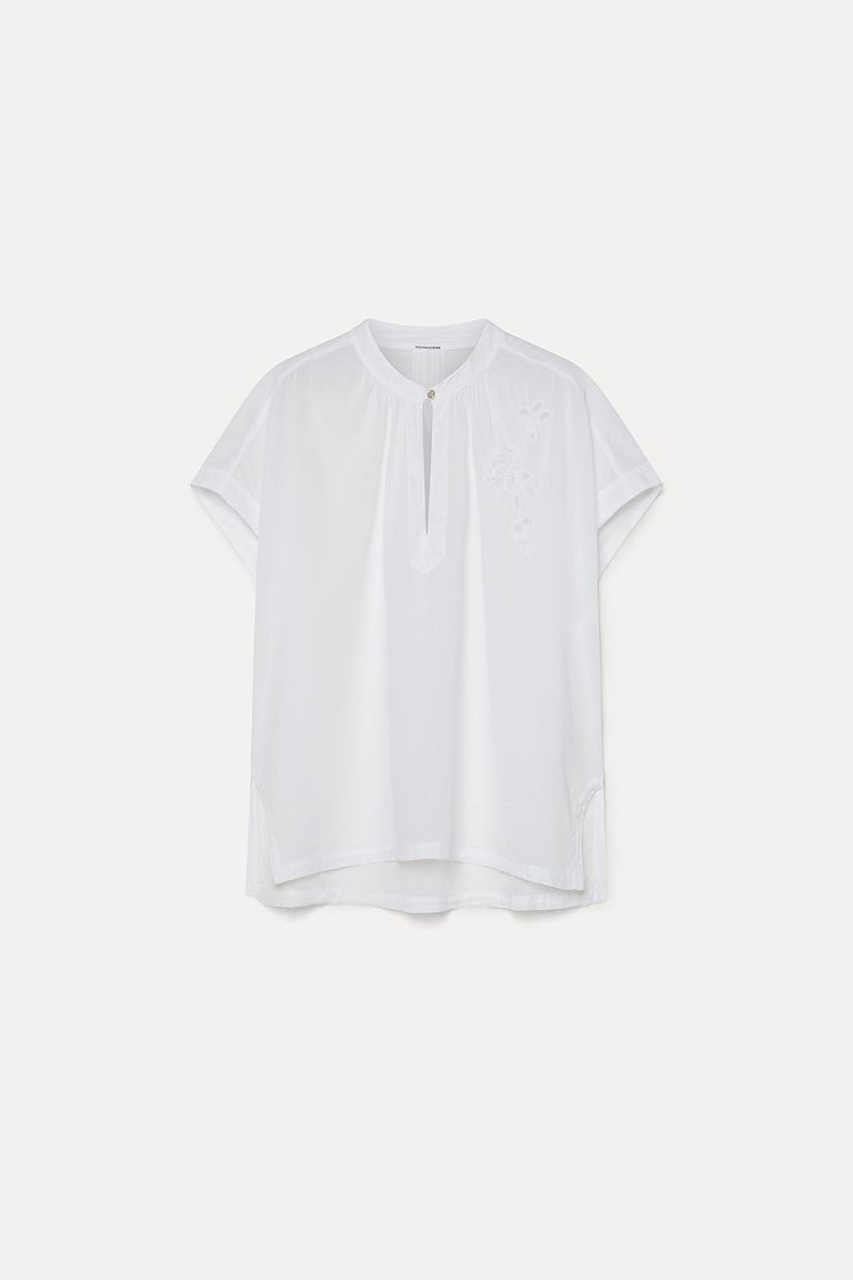Embroidered cotton voile top optic white